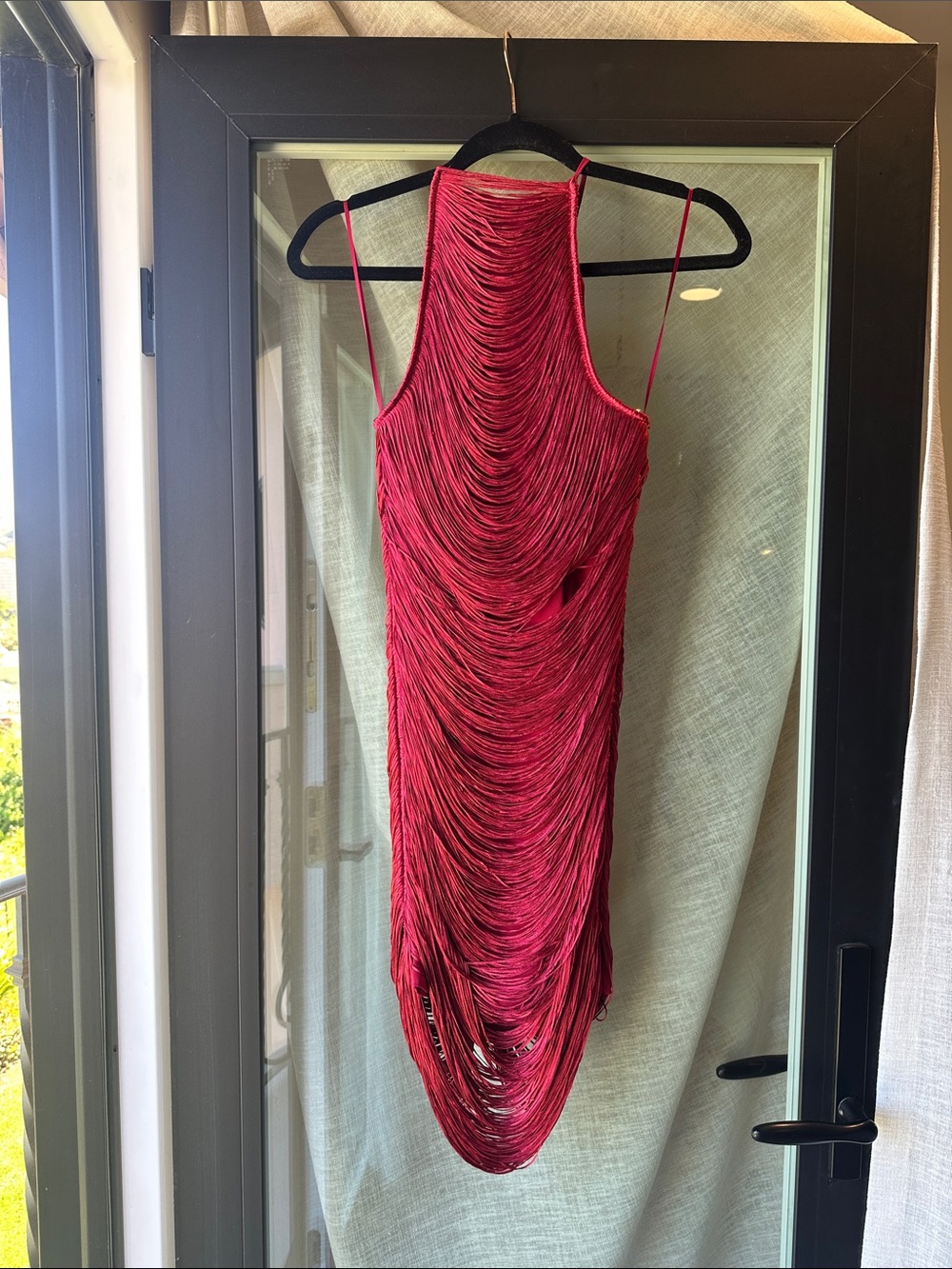 Zara Fuchsia Fringe Halter Mini Dress